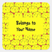 Individuelle Name Buchzeichen Funny Yellow Cats Sq Quadratischer Aufkleber (Vorderseite)