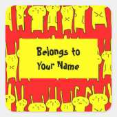 Individuelle Name Buchzeichen Funny Yellow Rabbits Quadratischer Aufkleber (Vorderseite)