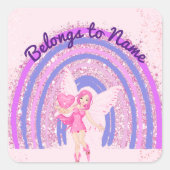 Individuelle Name Buchzeichen Niedlich Lila Regenb Quadratischer Aufkleber (Vorderseite)