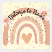 Individuelle Name Buchzeichen Niedlich Pastell Rai Quadratischer Aufkleber (Vorderseite)