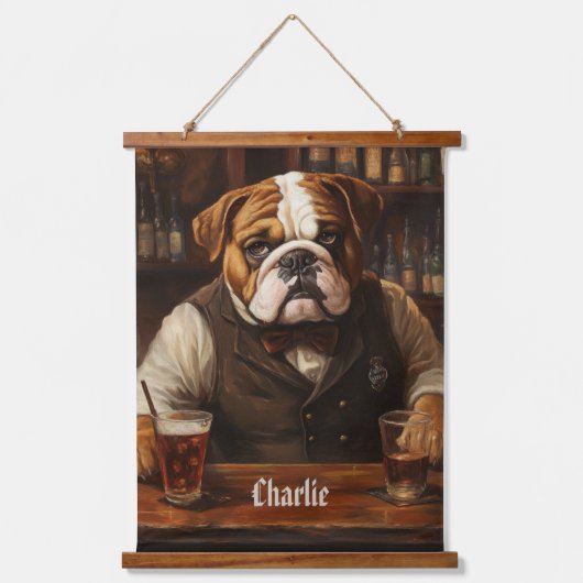 Individuelle Name Bulldog Barkeeper Wandteppich Mit Holzrahmen (Vorderseite)
