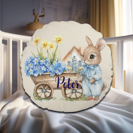 Individuelle Name Bunny mit Blumen Rundes Kissen