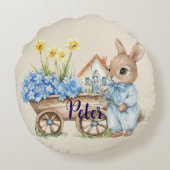Individuelle Name Bunny mit Blumen Rundes Kissen (Rückseite)