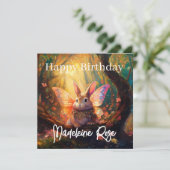 Individuelle Name Bunny verzaubert Wald Happy Birt Karte (Stehend Vorderseite)