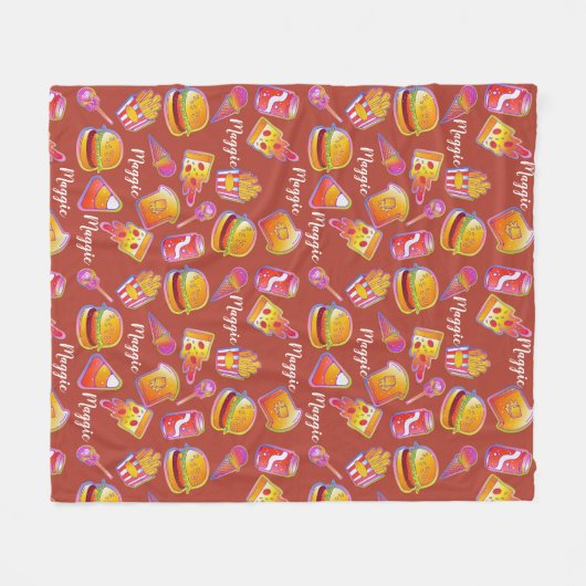 Individuelle Name Burger and Fries Blanket in Brau Fleecedecke (Vorderseite (Horizontal))