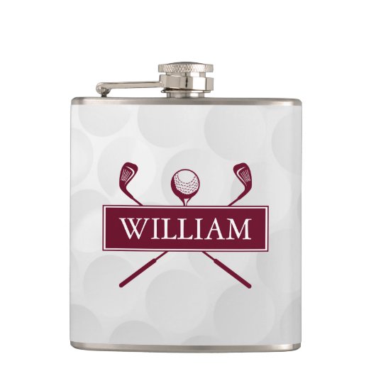 Individuelle Name Burgunder Clubs und Ball Flachmann (Vorderseite)