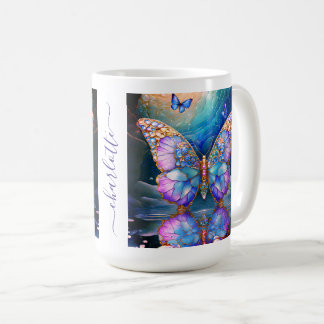 Individuelle Name Butterfly Blue Lila Geschenk für Kaffeetasse