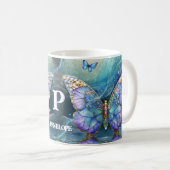 Individuelle Name Butterfly Blue Lila Geschenk für Kaffeetasse (VorderseiteRechts)