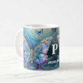 Individuelle Name Butterfly Blue Lila Geschenk für Kaffeetasse (Vorderseite Links)