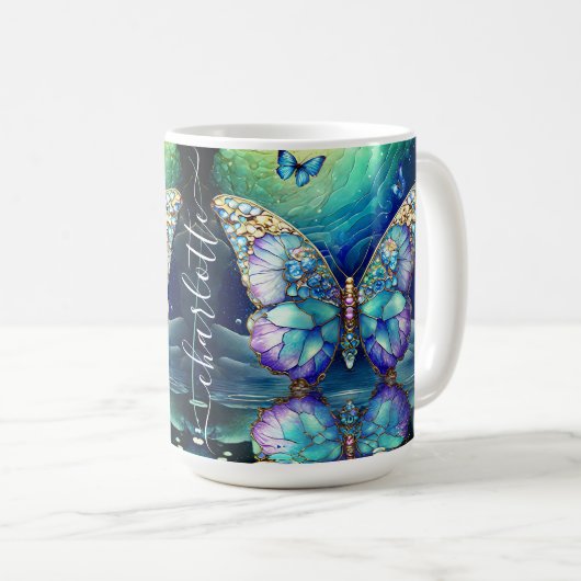 Individuelle Name Butterfly Blue Lila Geschenk für Kaffeetasse (VorderseiteRechts)