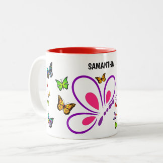 Individuelle Name Butterfly Tasse mit Farbakzent