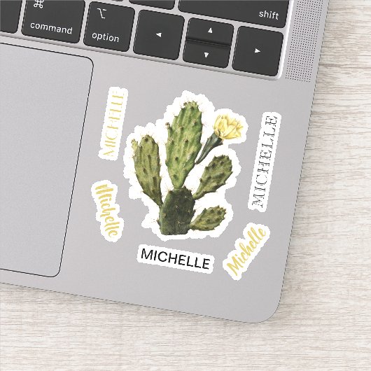 Individuelle Name Cactus Blume Vintag Zeichnend Vi Aufkleber (Detail)