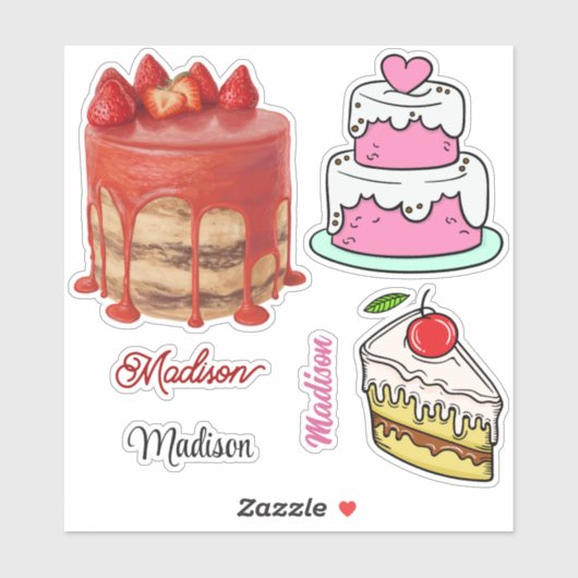 Individuelle Name Cake Aufkleber (Blatt)