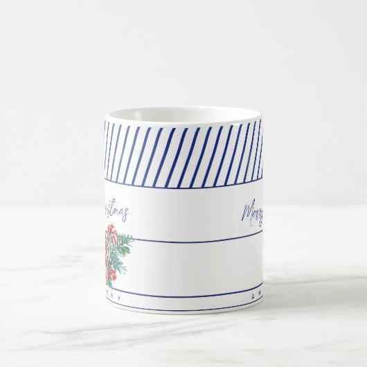 Individuelle Name | Candy Cane & Blue Stripes Weih Kaffeetasse (Mittel)