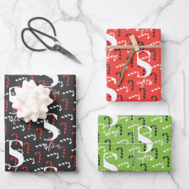 Individuelle Name Candy Cane Christmas Red Green B Geschenkpapier Set