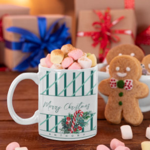 Individuelle Name   Candy Cane & Green Strips Weih Kaffeetasse
