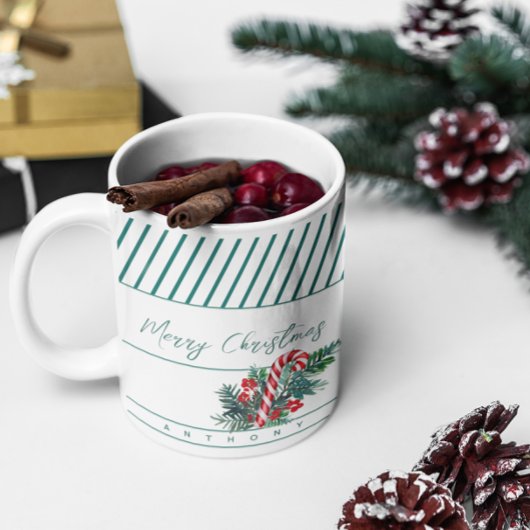 Individuelle Name | Candy Cane & Green Strips Weih Kaffeetasse