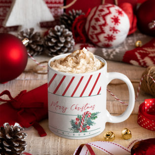 Individuelle Name   Candy Cane & Red Strips Weihna Kaffeetasse