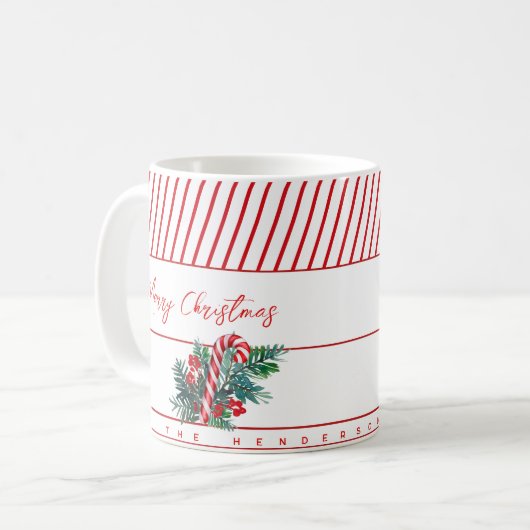 Individuelle Name | Candy Cane & Red Strips Weihna Kaffeetasse (Vorderseite Links)
