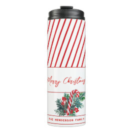 Individuelle Name | Candy Cane & Red Strips Weihna Thermosbecher