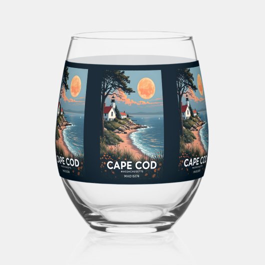 Individuelle Name Cape Cod Massachusetts Weinglas Ohne Stiel (Vorderseite)