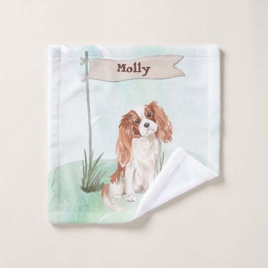 Individuelle Name Cavalier King Charles Spaniel Pe Badhandtuch Set (Waschlappen)