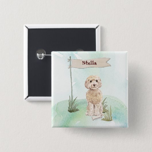 Individuelle Name Champagne Cockapoo Haustier Hund Button (Vorne & Hinten)