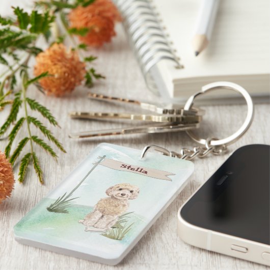 Individuelle Name Champagne Cockapoo Haustier Hund Schlüsselanhänger (Vorderseite rechts)