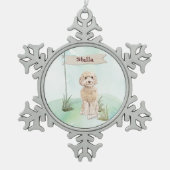 Individuelle Name Champagne Cockapoo Haustier Hund Schneeflocken Zinn-Ornament (Vorderseite)