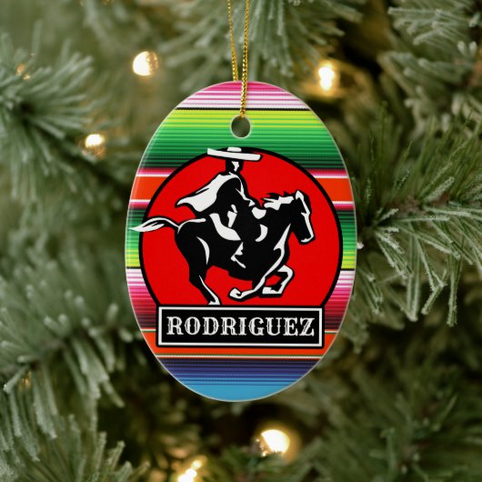 Individuelle Name Charro Horse Spanisch Mexikanisc Keramik Ornament (Baum)