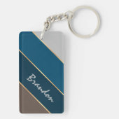 Individuelle Name Chic Dark Brown Aquamarin Blue G Schlüsselanhänger (Rückseite)