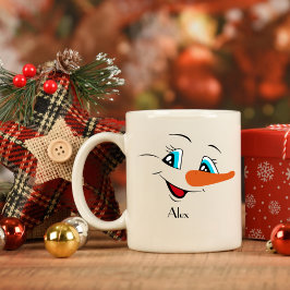 Individuelle Name Christmas Snowman Face Kaffeetasse