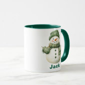 Individuelle Name Christmas Snowman Green Hat Tasse (VorderseiteRechts)
