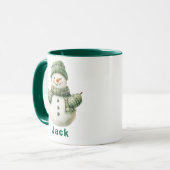 Individuelle Name Christmas Snowman Green Hat Tasse (Vorderseite Links)