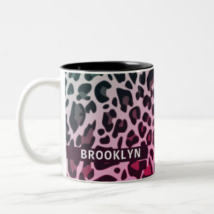 Individuelle Name Classic Leopard Print Design Bro Zweifarbige Tasse
