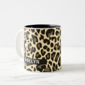 Individuelle Name Classic Leopard Print Design Mad Zweifarbige Tasse (Vorderseite Links)