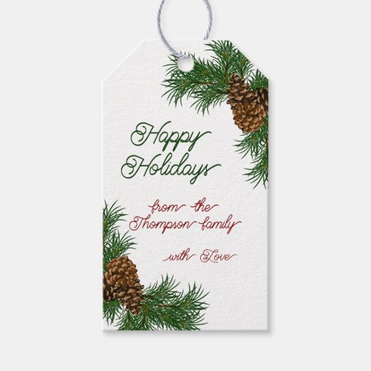 Individuelle Name Classy Pinecones Pinecones Branc Geschenkanhänger (Vorderseite)