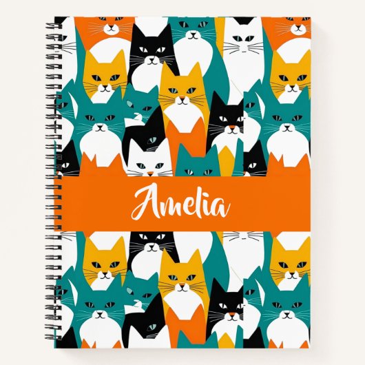 Individuelle Name Colorful Cats Notebook Notizblock (Vorderseite)