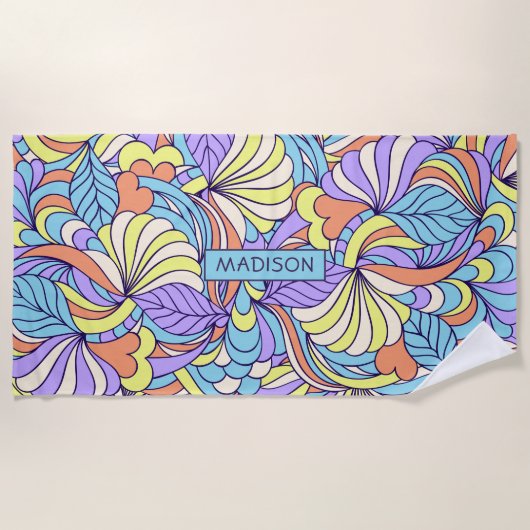 Individuelle Name Colorful Doodles Badetuch (Vorderseite)