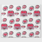 Individuelle Name Comic Buch Style Herzgeschenke Geschenkpapier (Flach)