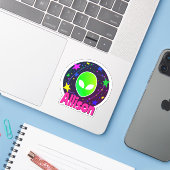 Individuelle Name Cool Funny Alien Space Galaxy St Aufkleber (Laptop mit iPhone)