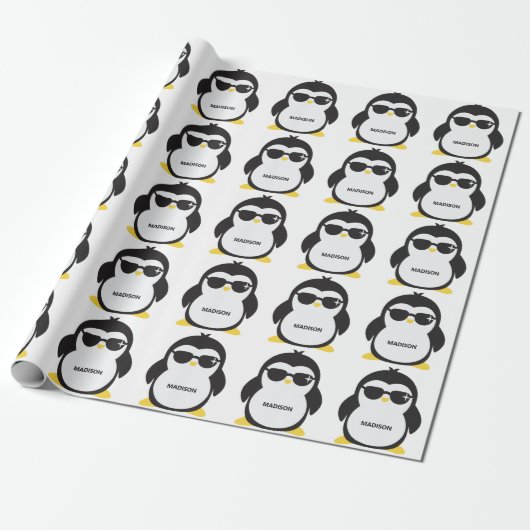 Individuelle Name cool Pinguin Geschenkpapier (Ungerollt)