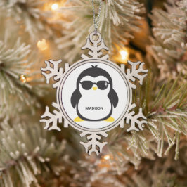 Individuelle Name cool Pinguin Schneeflocken Zinn-Ornament