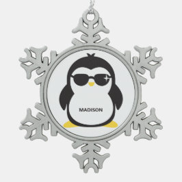 Individuelle Name cool Pinguin Schneeflocken Zinn-Ornament