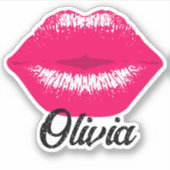 Individuelle Name Cool Pink Lipstick Küss Lippen K Aufkleber (Vorderseite)