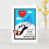 Individuelle Name Cool Valentine Penguin Karte (Gelbe Blume)
