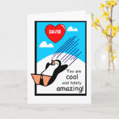 Individuelle Name Cool Valentine Penguin Karte (Gelbe Blume)