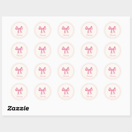 Individuelle Name Coquette Pink Bow Sticker (Blatt)