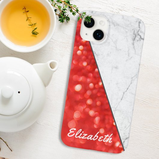 Individuelle Name Coral Glitzer Schwarz-weiß Marmo Case-Mate iPhone Hülle