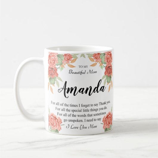Individuelle Name Coral Rote Rose Message for Mama Kaffeetasse (Links)